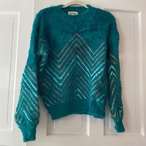 Blue/green sweater with fur